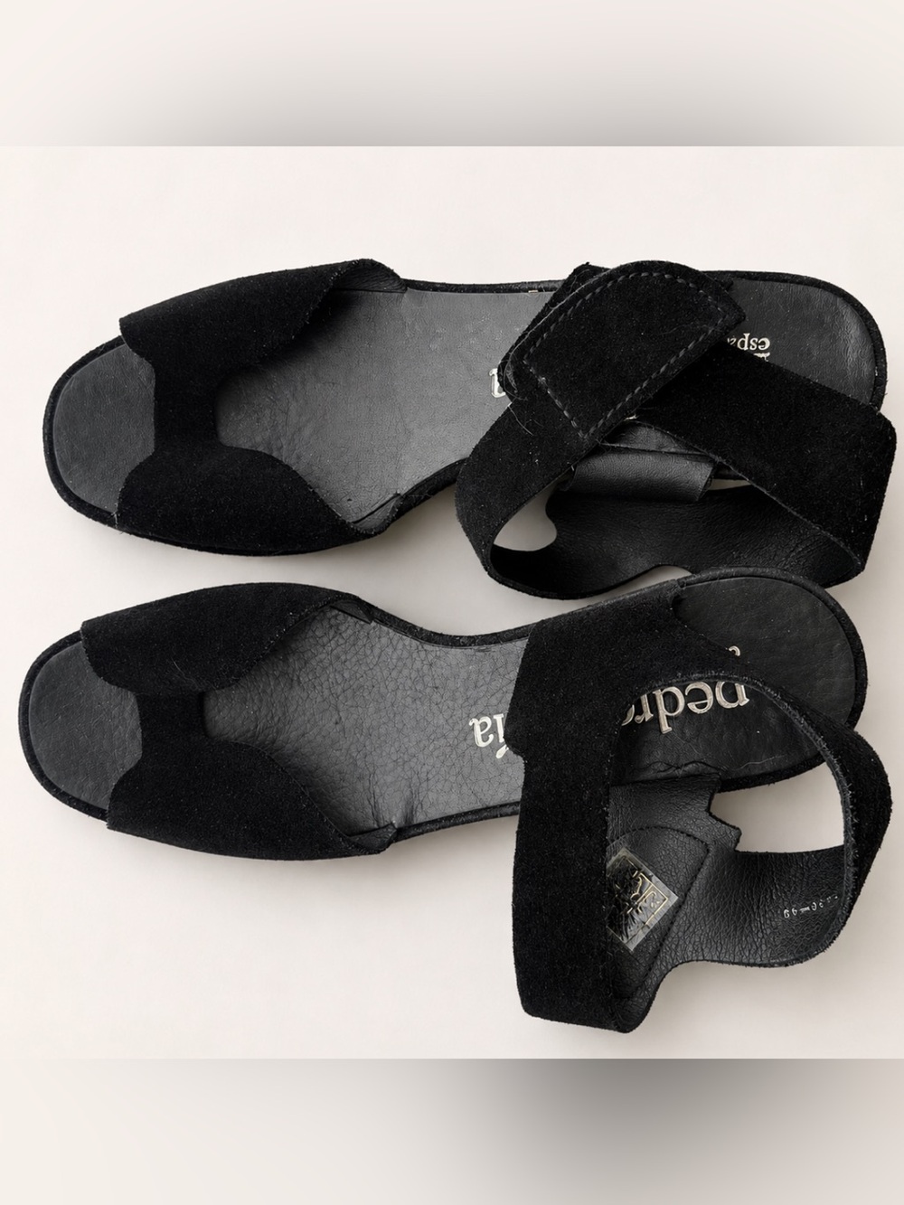 Pedro Garcia Black Suede Platform Wedge Sandals Sawtooth Sole